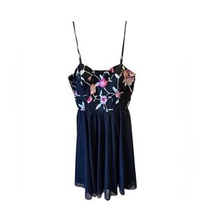 Social Couture Chic Floral Embroidered Mini Dress - Black and Pink size XL